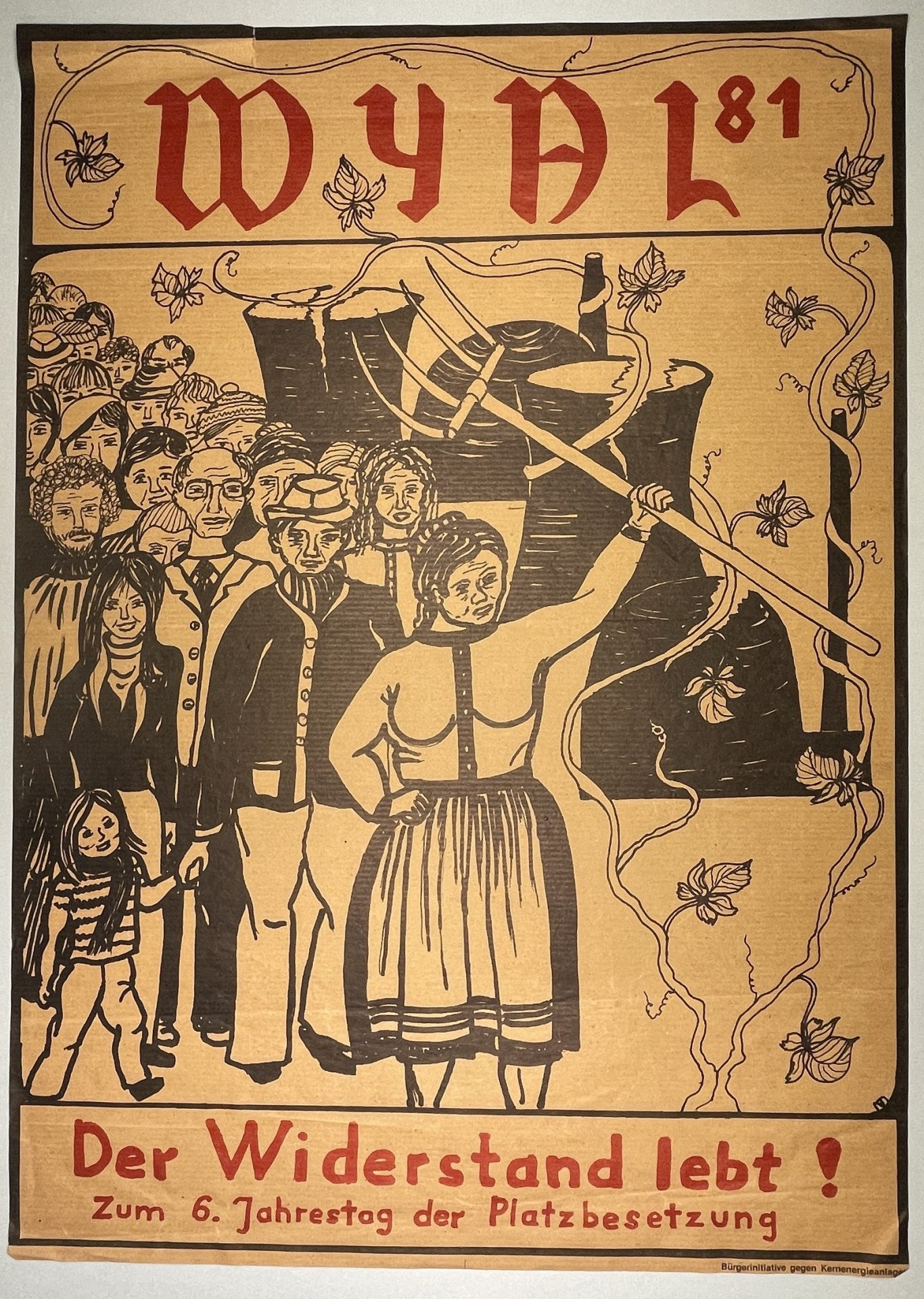 Plakat zum 6. Jahrestag der Platzbesetzung: Eine Menschenmenge mit einer engagierten Frau und einer Fahne.